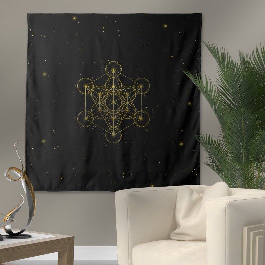 Metatron's Cube Sacred Geometry Black en Gold Wandkleed