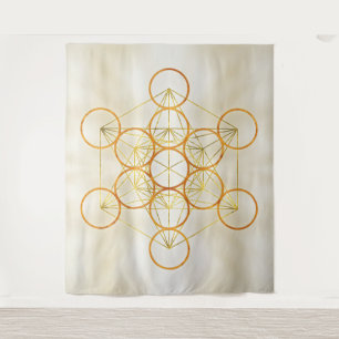 Metatron's Cube Sacred Geometry - Koper en Goud Wandkleed