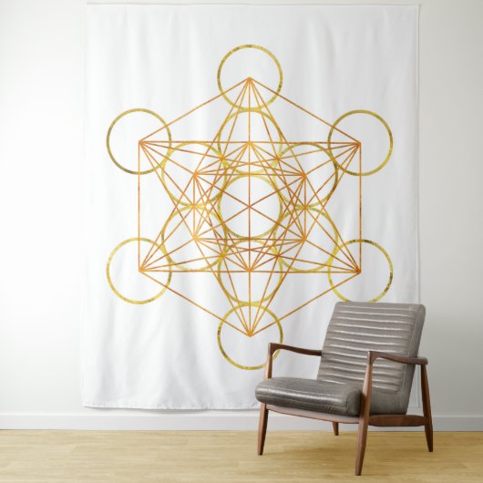 Metatron's Cube Sacred Geometry - Koper en Goud Wandkleed (In situ)