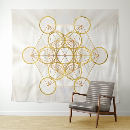 Metatron's Cube Sacred Geometry - Koper en Goud Wandkleed (In Situ (horizontaal))