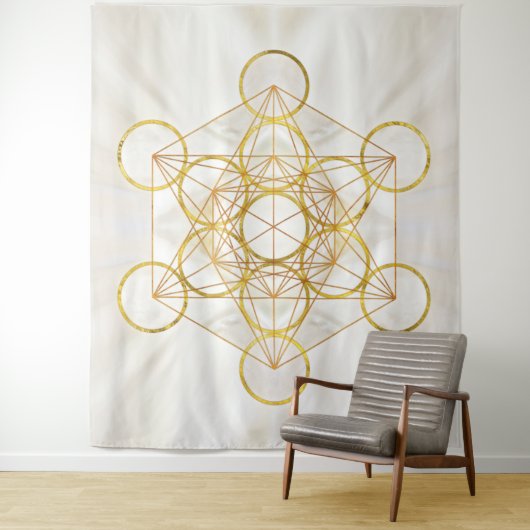 Metatron's Cube Sacred Geometry - Koper en Goud Wandkleed (In situ)