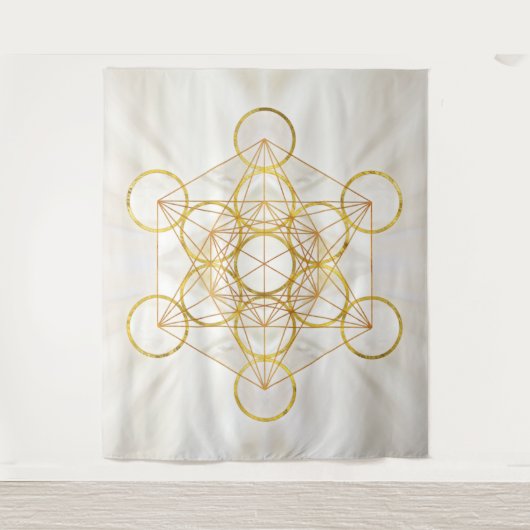 Metatron's Cube Sacred Geometry - Koper en Goud Wandkleed (Voorkant)