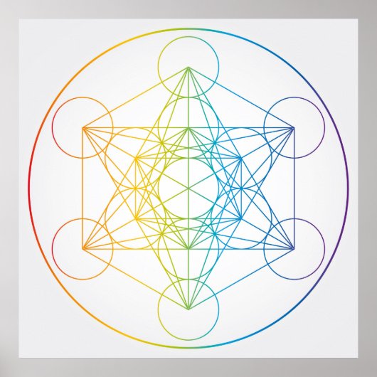 Metatron's kubus illustratie regenboog kleuren poster (Voorkant)
