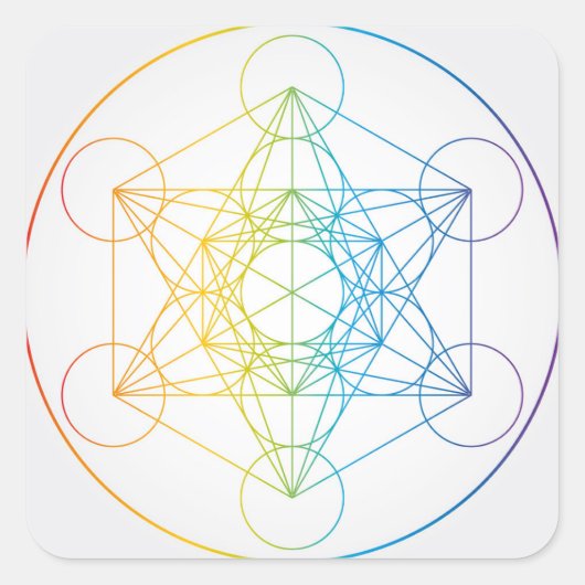 Metatron's kubus illustratie regenboog kleuren vierkante sticker (Voorkant)