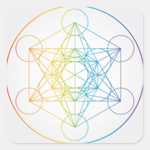 Metatron's kubus illustratie regenboog kleuren vierkante sticker