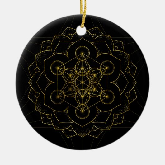 Metatron's kubus in lotus Sacred Geometry Keramisch Ornament (Voorkant)