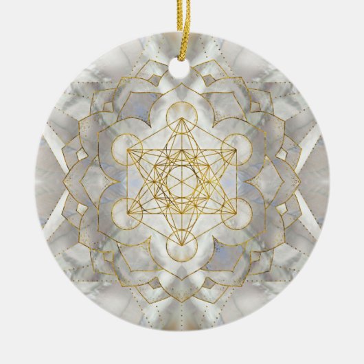 Metatron's kubus in lotus Sacred Geometry Keramisch Ornament (Voorkant)