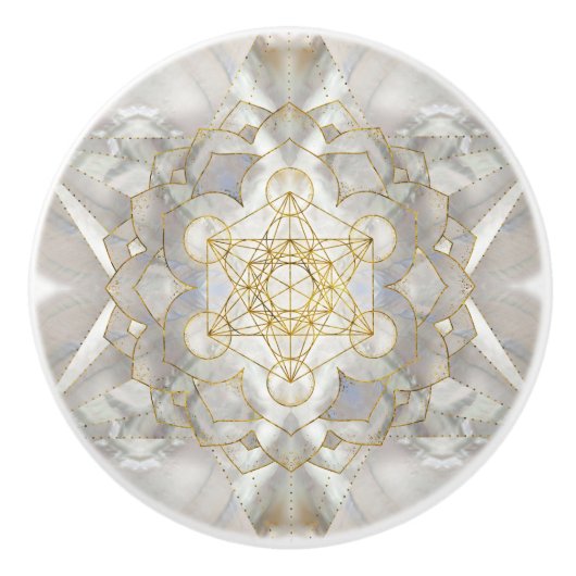 Metatron's kubus in lotus Sacred Geometry Keramische Knop (Voorkant)