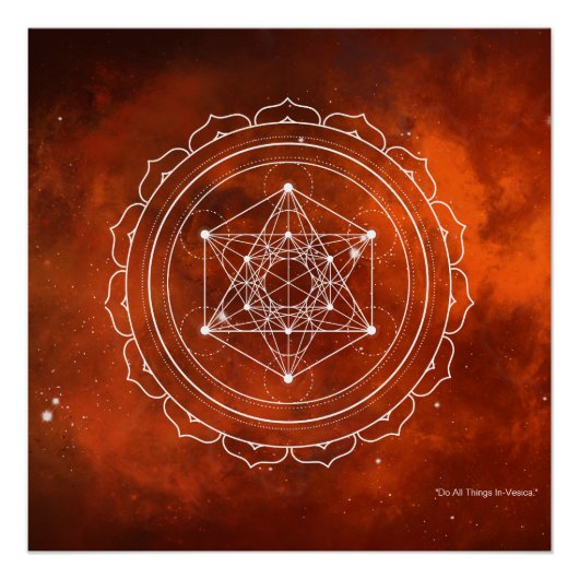 Metatron's kubus met rode universum achtergrond perfect poster (Voorkant)