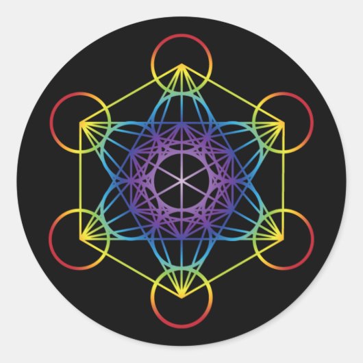 Metatron's kubus - Regenboogversie Ronde Sticker (Voorkant)