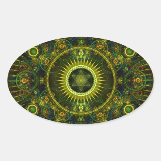 "Metatron's Magick Wheel" - Fractal Art Ovale Sticker (Voorkant)