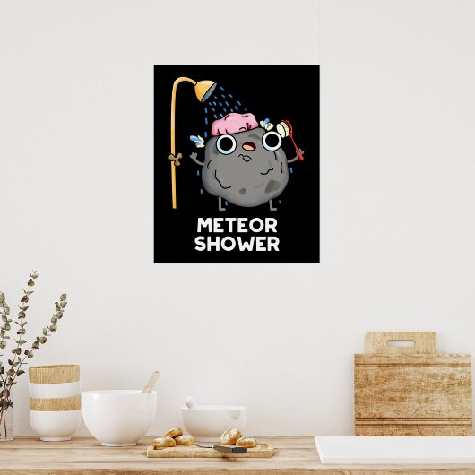 Meteor Shower Funny Science Pun Dark BG Poster (Keuken)