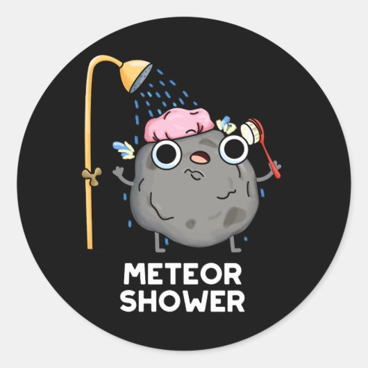 Meteor Shower Funny Science Pun Dark BG Ronde Sticker (Voorkant)