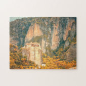 Meteora Greece in Herfst Oranje Leaves Cliffs Legpuzzel (Horizontaal)
