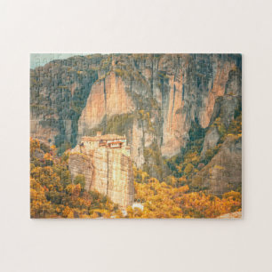 Meteora Greece in Herfst Oranje Leaves Cliffs Legpuzzel