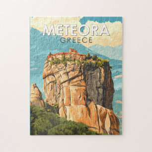 Meteora Griekenland Illustratie Reis Kunst Vintage Legpuzzel
