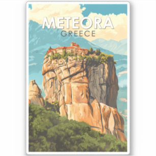 Meteora Griekenland Illustratie Reis Kunst Vintage Sticker