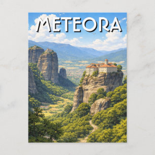 Meteora Griekenland Reizen Landschap vintage Briefkaart