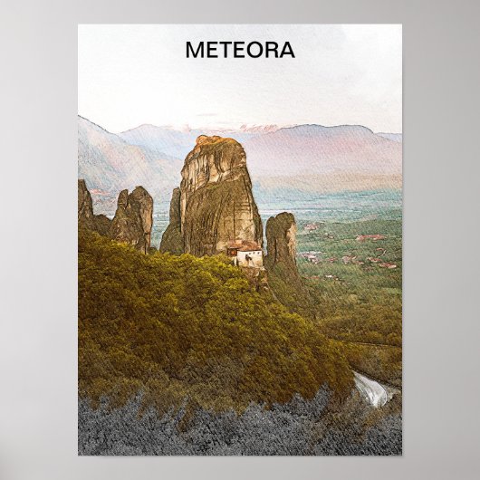 Meteora Griekenland Rock Mountains Reizen Poster (Voorkant)