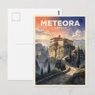 Meteora Griekenland Vintage Reis Briefkaart