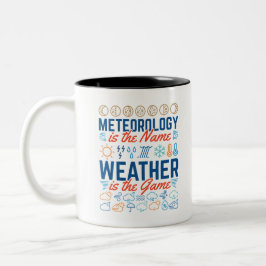Meteorologie is het naamweer het spel tweekleurige koffiemok