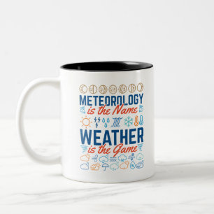 Meteorologie is het naamweer het spel tweekleurige koffiemok