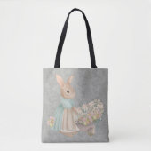 meterkonijn met bloemen canvas tas (Voorkant)