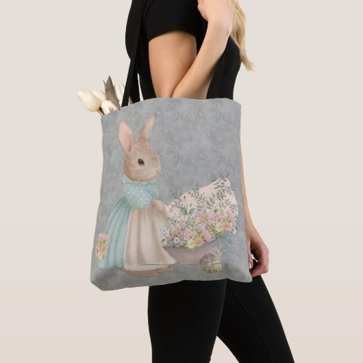 meterkonijn met bloemen canvas tas (Dichtbij)