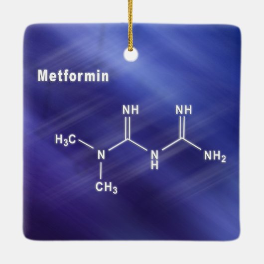 Metformine-diabetes geneesmiddel, structurele chem keramisch ornament (Achterkant)