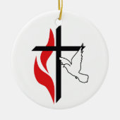Methodist cross en Dove Keramisch Ornament (Voorkant)