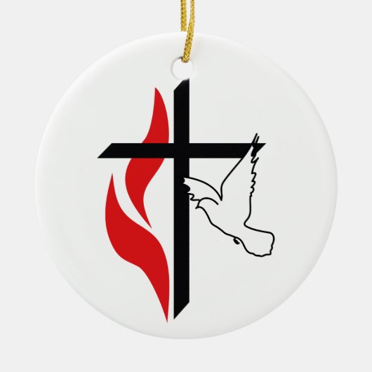 Methodist cross en Dove Keramisch Ornament (Voorkant)