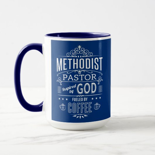 Methodist Pastor, geïnspireerd door God en Koffie Mok (Links)