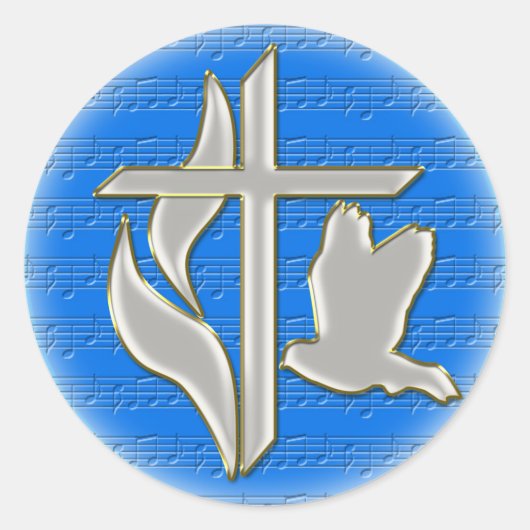 Methodistkruis met duif ronde sticker (Voorkant)