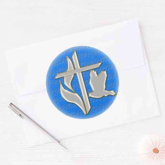 Methodistkruis met duif ronde sticker (Envelop)