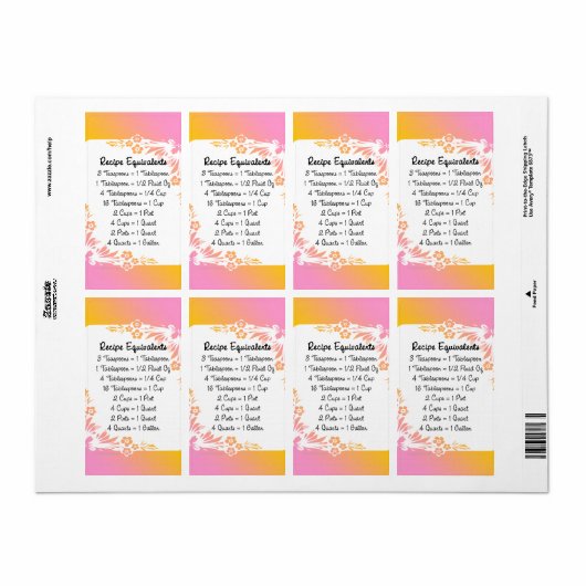 Meting Equivalenten Keuken Helper Bloemen Etiket (Full Sheet)