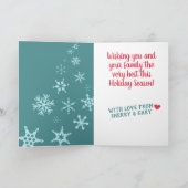 Meting met bekertje voor het gieten van sneeuwvlok feestdagen kaart (Binnen)