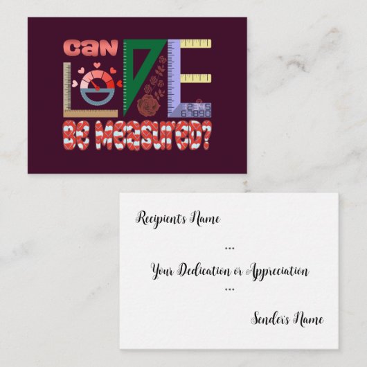 Metingen van liefde notitiekaartje (Voorkant / Achterkant)