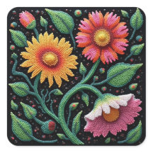 Metis Beadwork Craft Wildflower Square Stickers