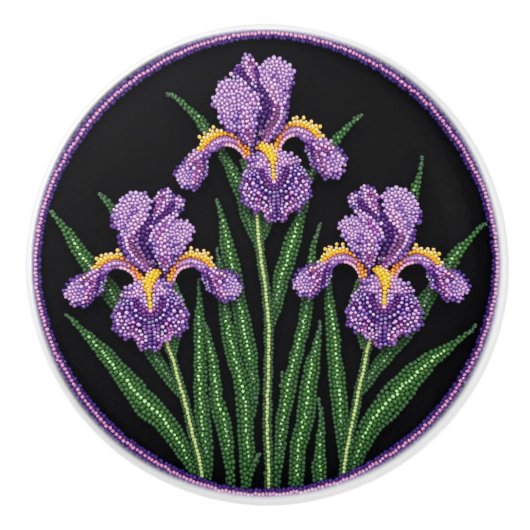 Metis Beadwork Floral Iris Native Art Keramische K Knop (Voorkant)