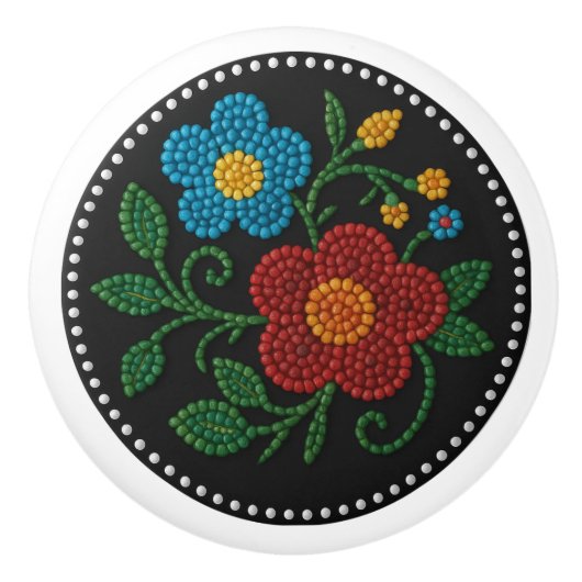 Metis Beadwork Floral Native Art Keramische Knop (Voorkant)