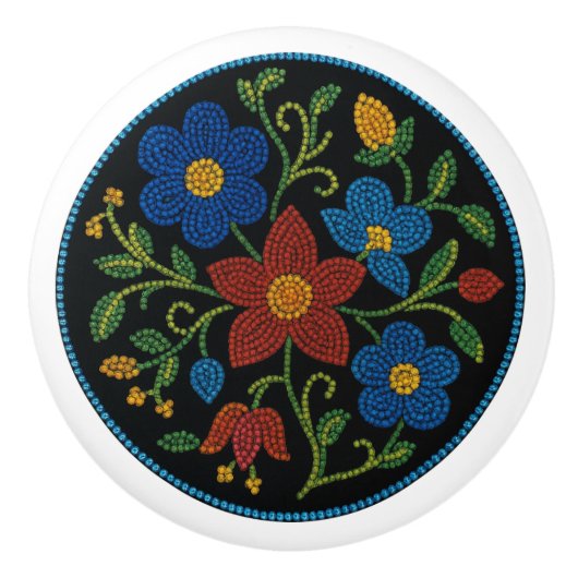 Metis Beadwork Floral Native Art Keramische Knop (Voorkant)