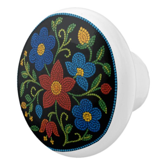 Metis Beadwork Floral Native Art Keramische Knop (Rechts)
