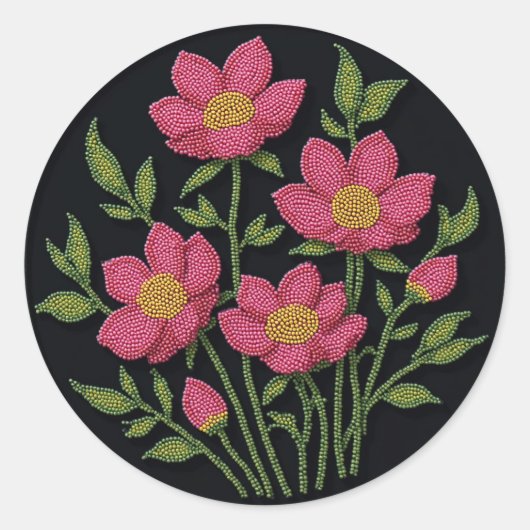Metis Beadwork Native Art Cosmos Flowers Stickers (Voorkant)