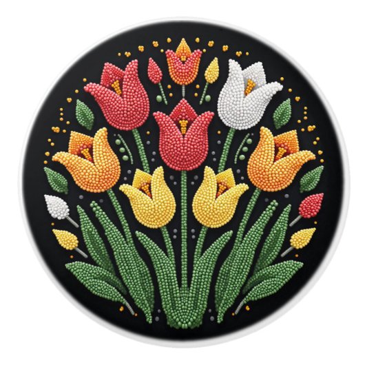 Metis First Nations Beadwork Tulpen Keramische Kno Knop (Voorkant)