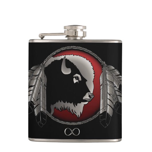 Metis Flask Custom Spirit Buffalo Metis Art Fles Heupfles (Voorkant)