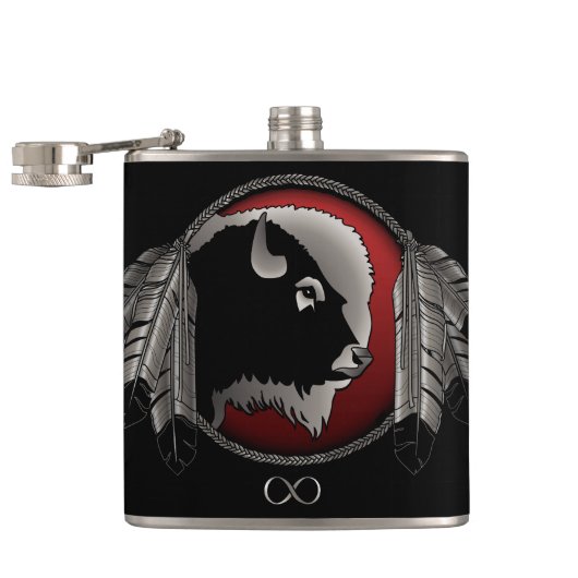 Metis Flask Custom Spirit Buffalo Metis Art Fles Heupfles (Geopend)