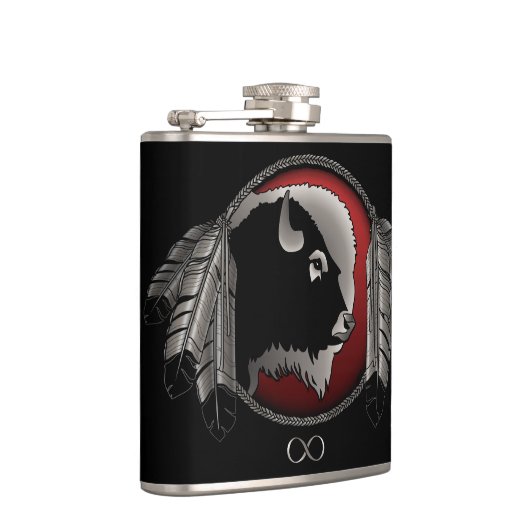 Metis Flask Custom Spirit Buffalo Metis Art Fles Heupfles (Rechts)