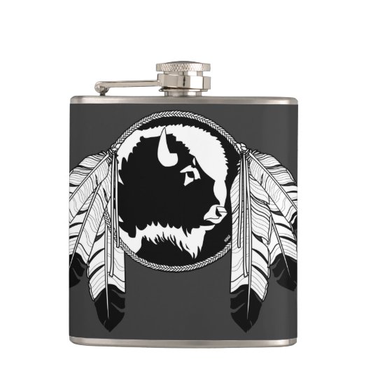 Metis Flask Custom Spirit Buffalo Metis Art Fles Heupfles (Voorkant)