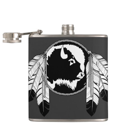 Metis Flask Custom Spirit Buffalo Metis Art Fles Heupfles (Geopend)