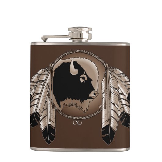 Metis Flask Custom Spirit Buffalo Metis Art Fles Heupfles (Voorkant)